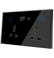 Tuya Zigbee 146 MF Smart Socket with USB Type C, Universal Plug + USB-A/C, Alexa/Google, Fast Charging, Glass Panel, App Smart Control, Zigbee 3.0